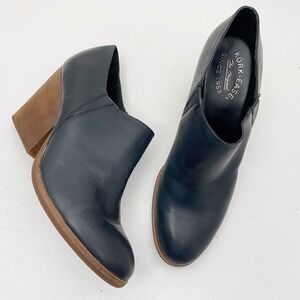 Kork-Ease‎ Leav Black Leather Ankle Boot Womens Size 9.5M Block Heel